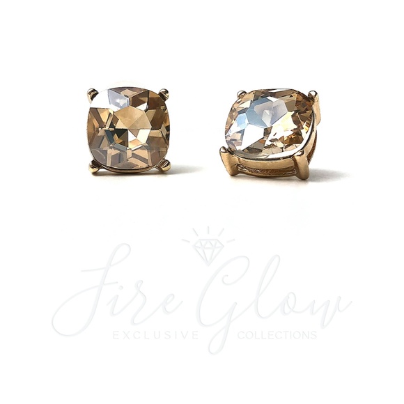 Glass Cushion Cut Champagne Post Earrings - Picture 2 of 10